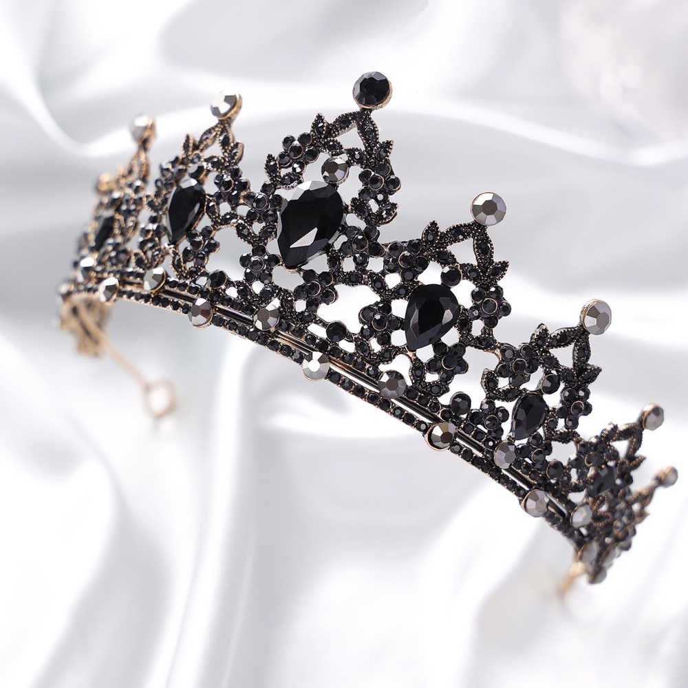 Black tiara crown crystal bride bridal jewelry prom dress birthday gifts